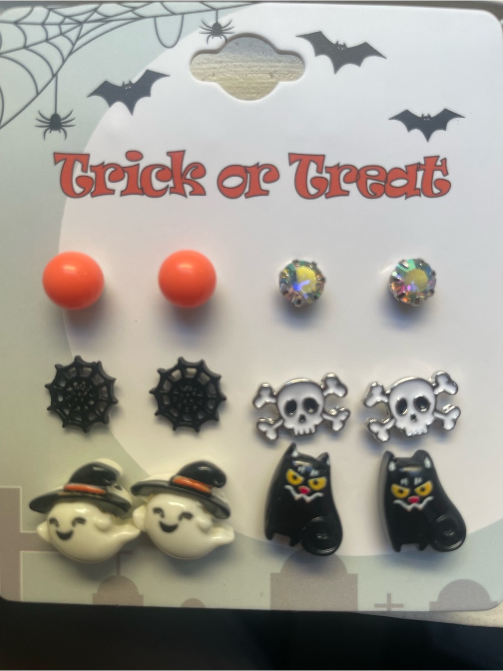 Trick or Treat Halloween Earring Set - Orange, Black, White, Silver